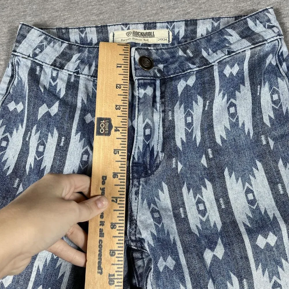 Rock & Roll Denim Jeans Womens 24x34 Blue Crazy Wild Flared Bell Bottoms - Picture 4 of 10
